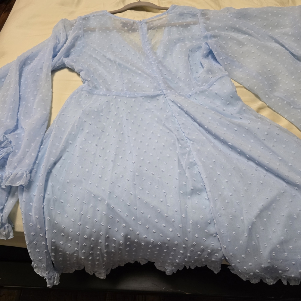 Boohoo Sky Blue Sheer Polka Dot Dress - Picture 2 of 3